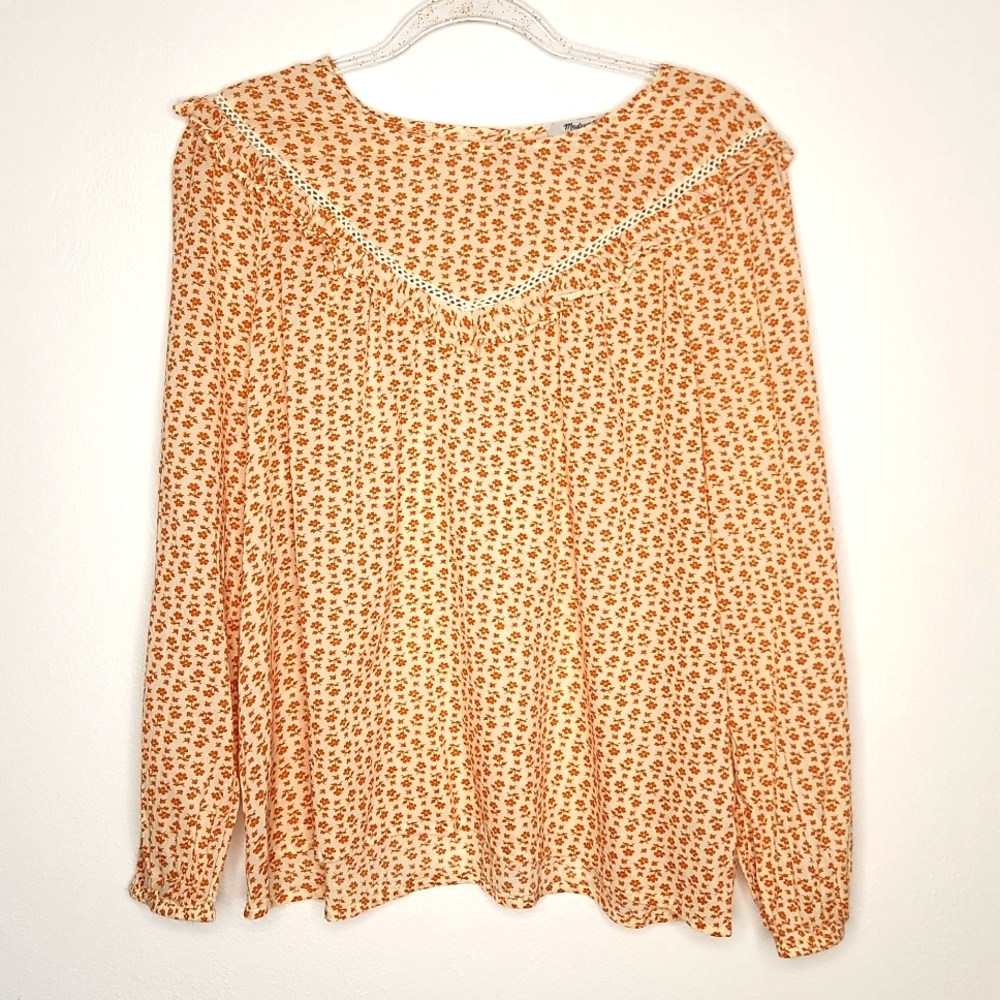 Ruffle-Yoke Prairie Peasant Modest Top in Cutout Blooms Size XL - Picture 5 of 11
